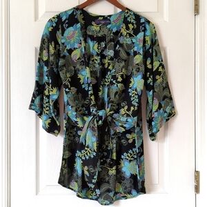 Love Lucy Love The Weekender Floral Tie Front Quarter Sleeve Kimono Cardigan XS